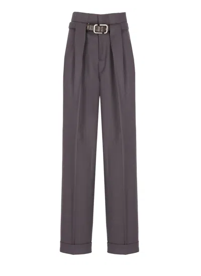 Attico Straight-leg Purple Trousers With Lapel Cuffs And Built-in Belt In Brown