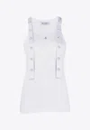 Attico Strap Detail Ribbed Tank Top In White