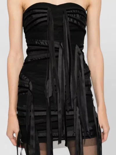 Attico Strapless Bodycon Mini Dress Ruffled Ribbons In Black