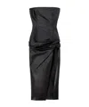 Attico Black Sleeveless Off-shoulder Midi Dress With Front Single Slit And Ruched Waist In Black