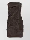 Attico Strapless Leather Dress With Layered Textured Finish In Brown
