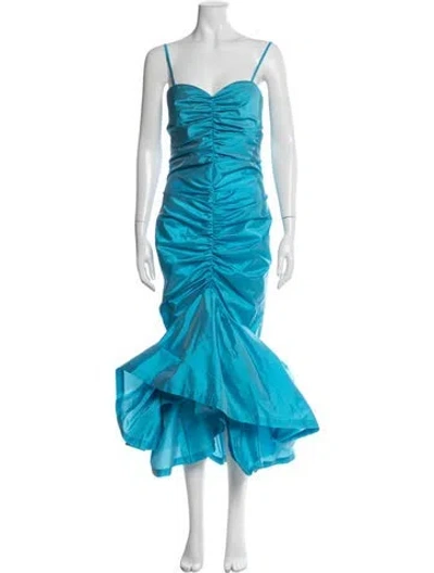 Pre-owned Attico Strapless Long Dress In Blue