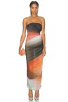 Attico Ruched-detail Gradient Midi Dress In Orange  Brown  & White Gradient
