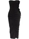 Attico Ruched Midi Dresses In Black