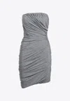 Attico Abito Strapless Ruched Jersey Mini Dress In Gray