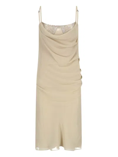 ATTICO STRASS MIDI DRESS - BEIGE