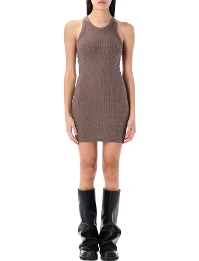 Attico Slim Fit Strass Tank Mini Dress In Brown