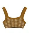 Attico Crystal Square Neckline Sleeveless Cropped Top In Brown