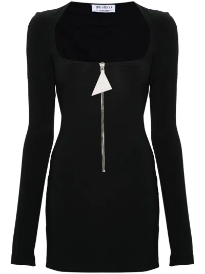 Attico The  Women's Black Zip-embellished Flared-cuff Stretch-woven Mini Dress
