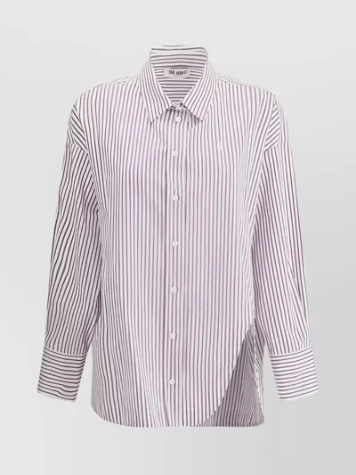 Attico Striped Asymmetric Hem Bell Sleeve Shirt In Pink