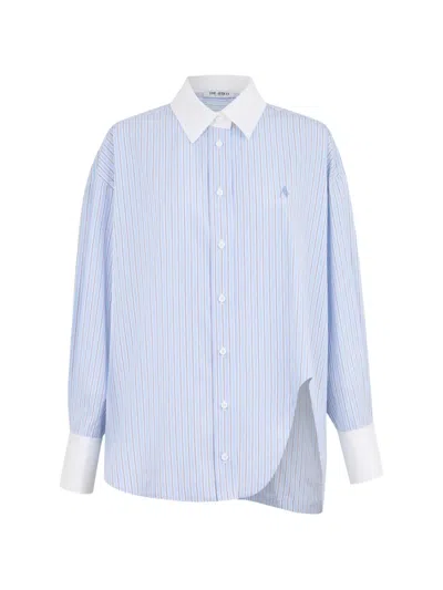 Attico Striped Long Sleeve Shirt With Contrast Collar And Cuffs In Blue