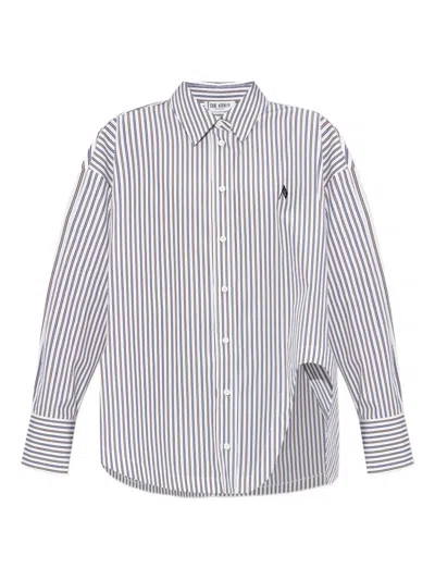 Attico Striped Asymmetrical Shirt In Gray