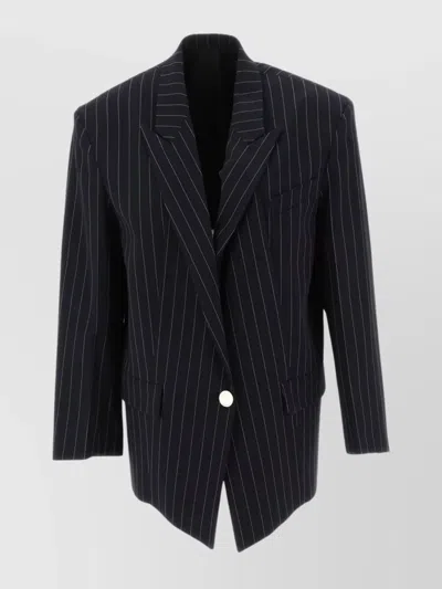 Attico Striped Blazer With Button Cuffs And Flap Pockets In Black
