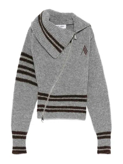 Attico Striped Cardigan In Gray