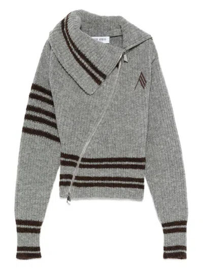 Attico Striped Cardigan With Asymmetric Closure The  In Gray