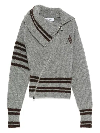 ATTICO STRIPED CARDIGAN WITH ASYMMETRICAL ZIP CLOSURE