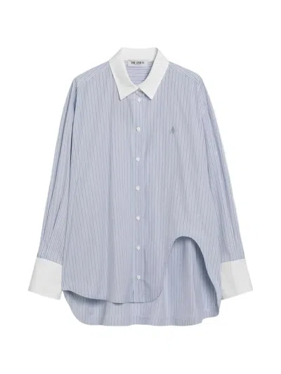Attico Striped Collar Shirt In Blue