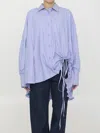 Attico Striped Drawstring-hem Asymmetric Shirt In Purple