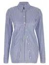 Attico Striped Shirt With Cuffed Long Sleeves In Blue