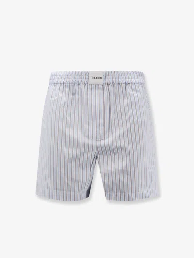 Attico Striped Cotton Shorts In Blue
