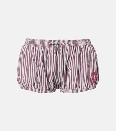 Attico Striped Cotton Shorts In Burgundy