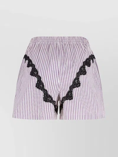 ATTICO STRIPED COTTON SHORTS LACE TRIM