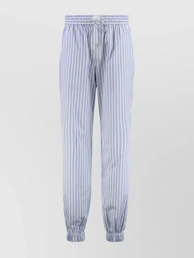 Attico Striped Cotton Trousers Elastic Cuffs In Navy Blue Stripes