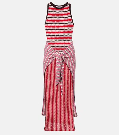 Attico Striped Crochet Cotton Midi Dress In Red