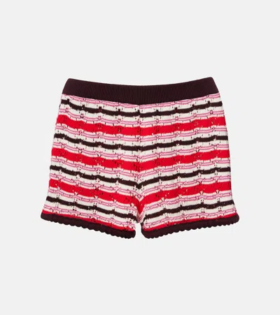 Attico Striped Crochet Cotton Shorts In Multi