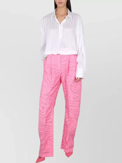 ATTICO STRIPED CROPPED COLLARED SHIRT WITH LONG SLEEVES