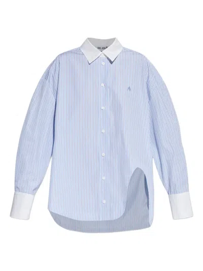 Attico Striped Embroidered Shirt In Blue