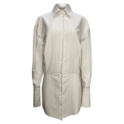 Attico Striped Mini Button-down Shirt Dress In Cream Cotton In White