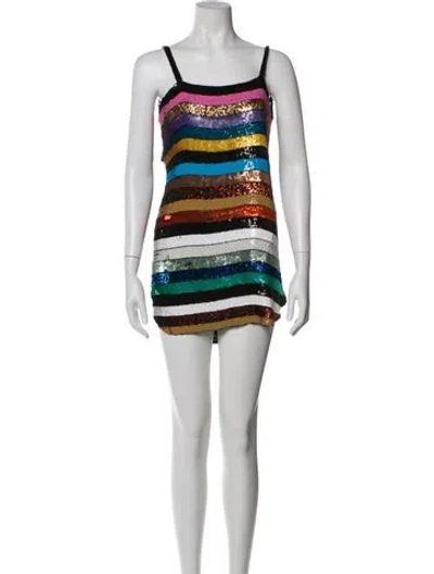 Pre-owned Attico Striped Mini Dress In Black