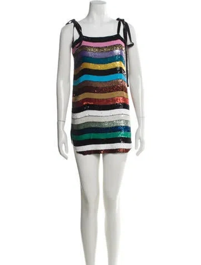 Pre-owned Attico Striped Mini Dress In Black
