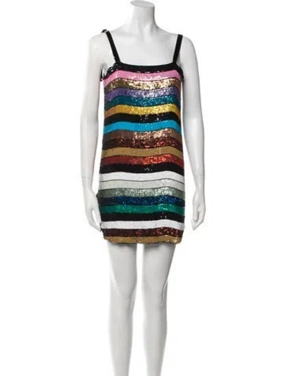 Pre-owned Attico Striped Mini Dress In Black