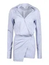 Attico Mini Dress With Stripes And Wrap Design In Blue