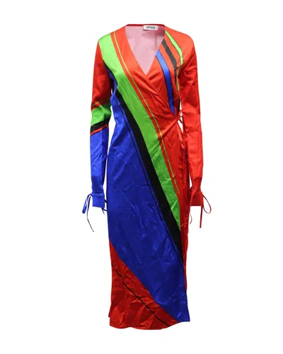 Attico Striped Wrap Maxi Dress In Multicolor Polyester Viscose In Red