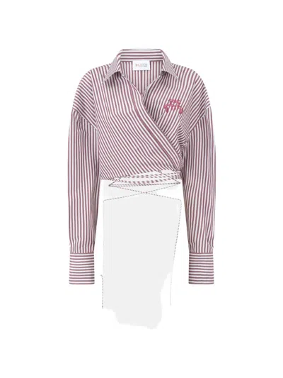 Attico Striped Wrap-effect Blouse In Pink