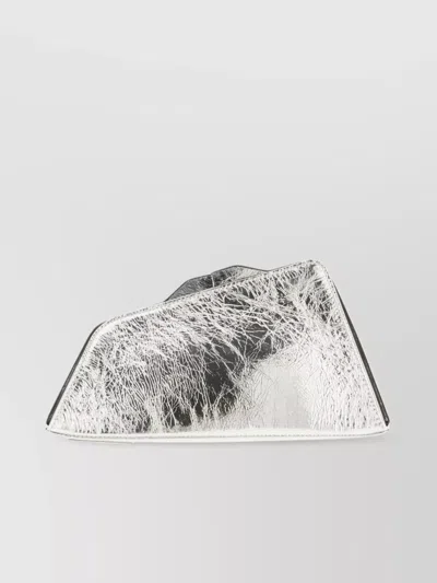 Attico Structured Craquelé Leather Clutch Metallic Finish In White
