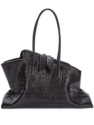 Attico Structured Crocodile-effect Brown Bag With Elongated Handles