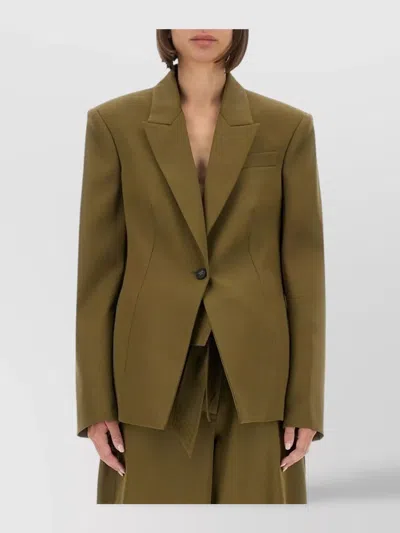 Attico Structured Jacket With Pockets And Lapels In Brown
