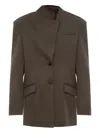 Attico Structured Oversized Brown Jacket With High Collar In Brown