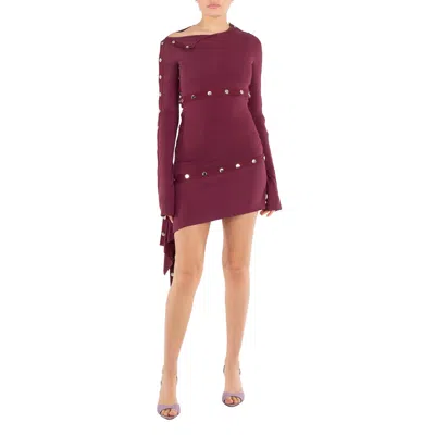 Attico Studded Asymmetric Convertible Round Neck Dress In Purple