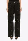 Attico Studded Convertible Low-rise Straight Jeans In Black