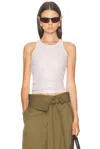 Attico Crew Neck Perforated Ribbed Sleeveless Tank Top In White