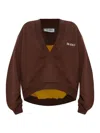 Attico Brown Cropped Sweatshirt With V Neck And Logo Lettering On The Front In Cotton Woman In Brown