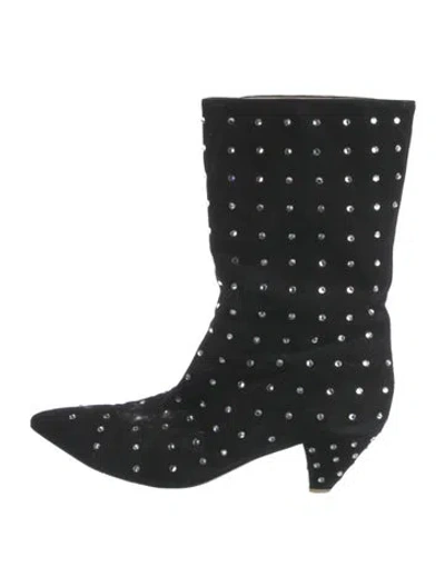 Pre-owned Attico Suede Crystal Embellishments Moto Boots In Black