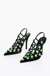 Attico Suede Grid Slingback With Jewels And Heel 8,5cm In Black