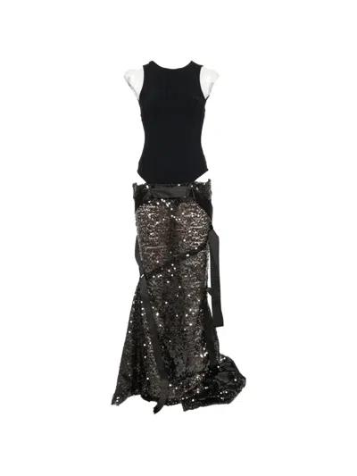 Attico Super Sequin-embellished Maxi Dress In Black