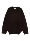 Attico Oversized Asymmetrical Hem Sweater With Ribbed Details In Brown